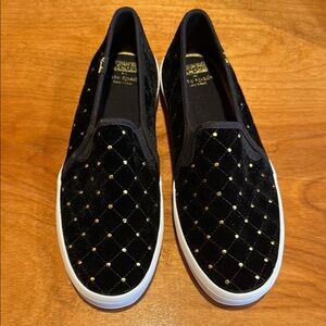 Kate Spade Black and Gold Women's Slip-On Shoes Keds Size 8